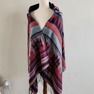 Windy Bellissimo Hooded Aztec PRINT Hooded SCARF with Fringe